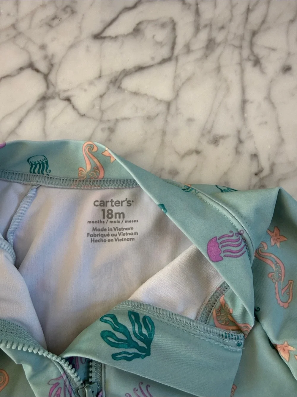 Ruffle Swim LS Suit Sz 18 Mo Jelly Fish Seaweed Print Carters